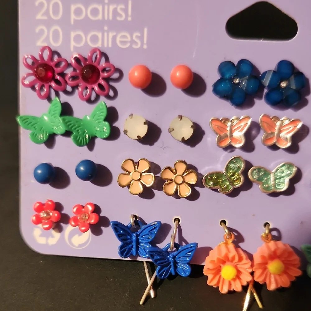 Claire's Kids Flower & Butterfly Earring Set - Pink, Blue, Green, Orange, Coral